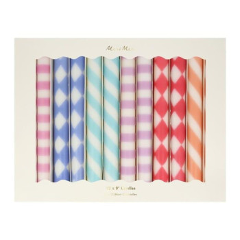 Meri Meri - Desenli Şamdan Mumları - 12 Adet Meri Meri - Desenli Şamdan Mumları - 12 Adet