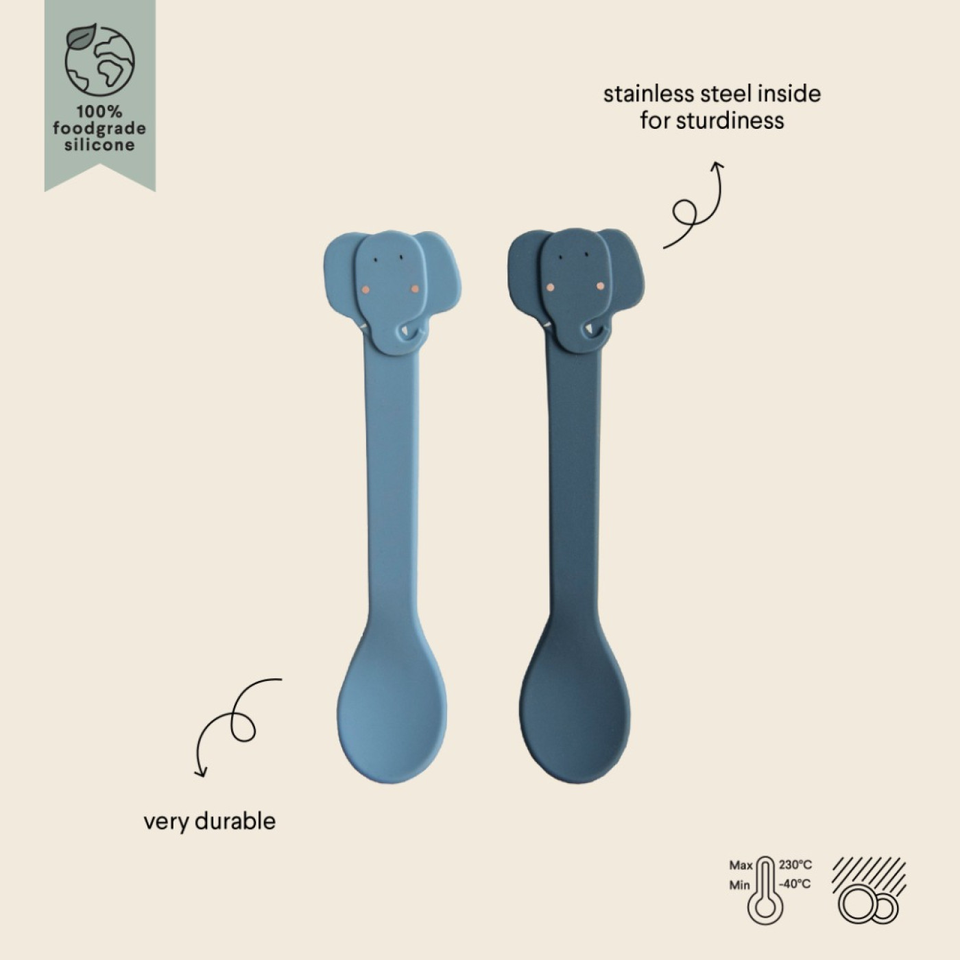 Trıxıe - Sılıcone Spoon 2- (Pack) Mrs. Elephant - 5400858966384 - 5400858966384