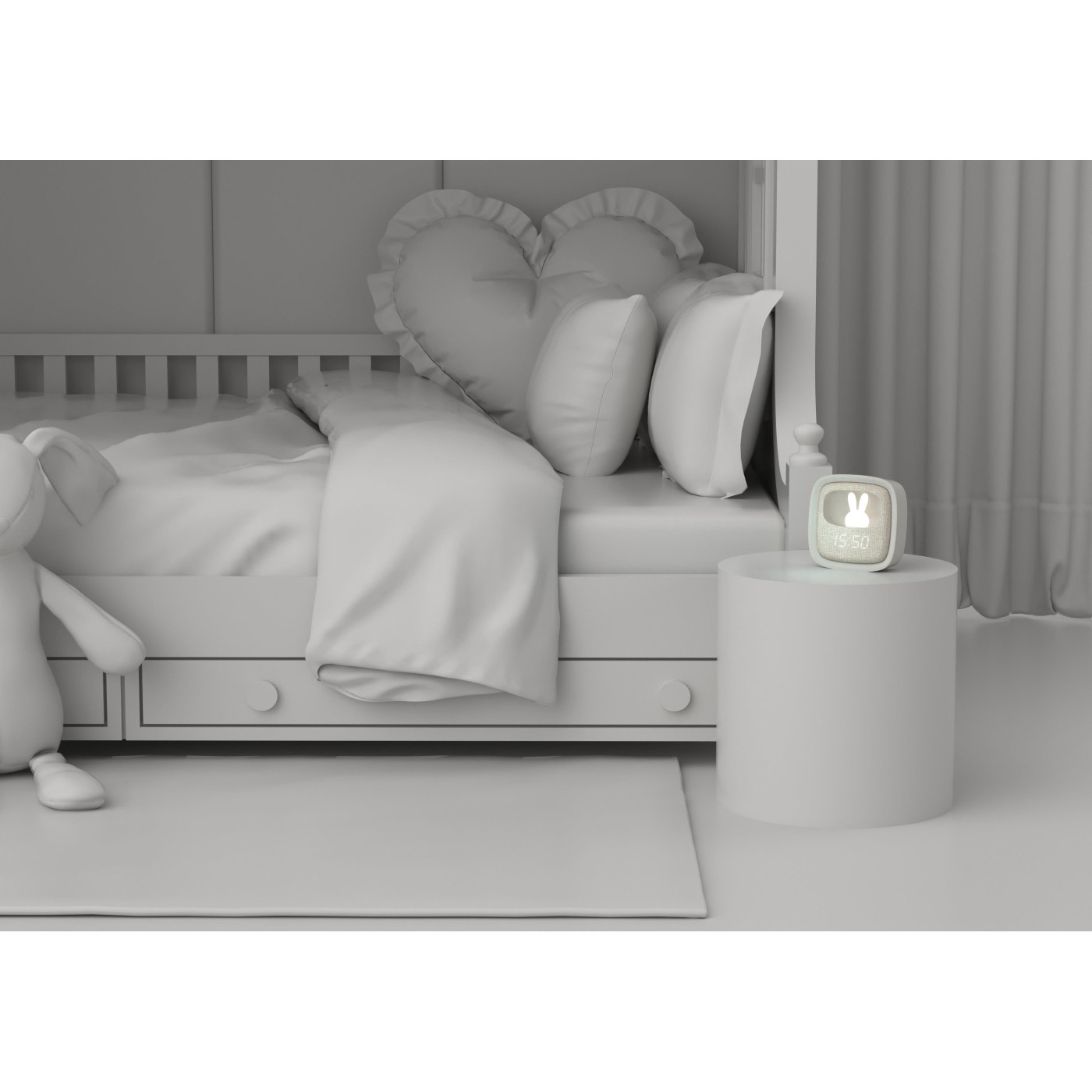 Gri Tavşan Masaüstü Saati ve Gece Lambası - BILLY-GR-01 - 3701365602508