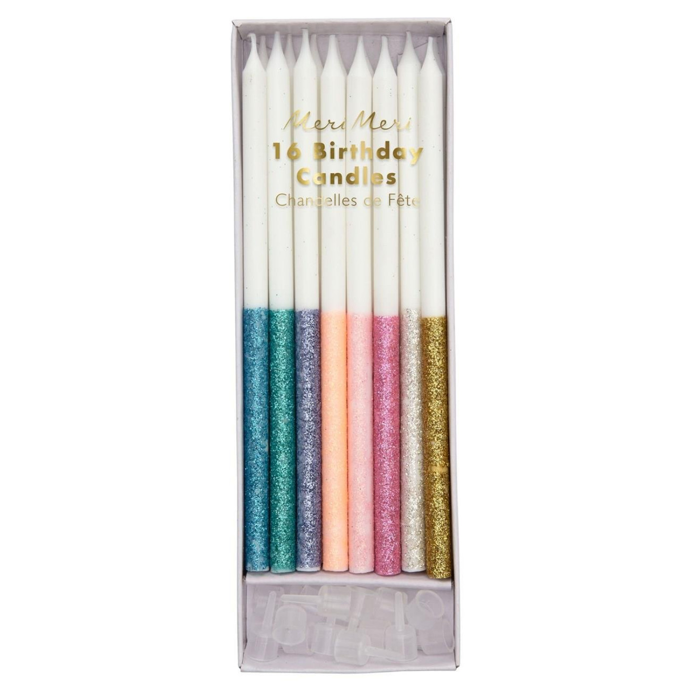 Meri Meri - Multicolor Dipped Glitter Candles - Çok Renkli Simli Mumlar - ST00150 - 636997249391