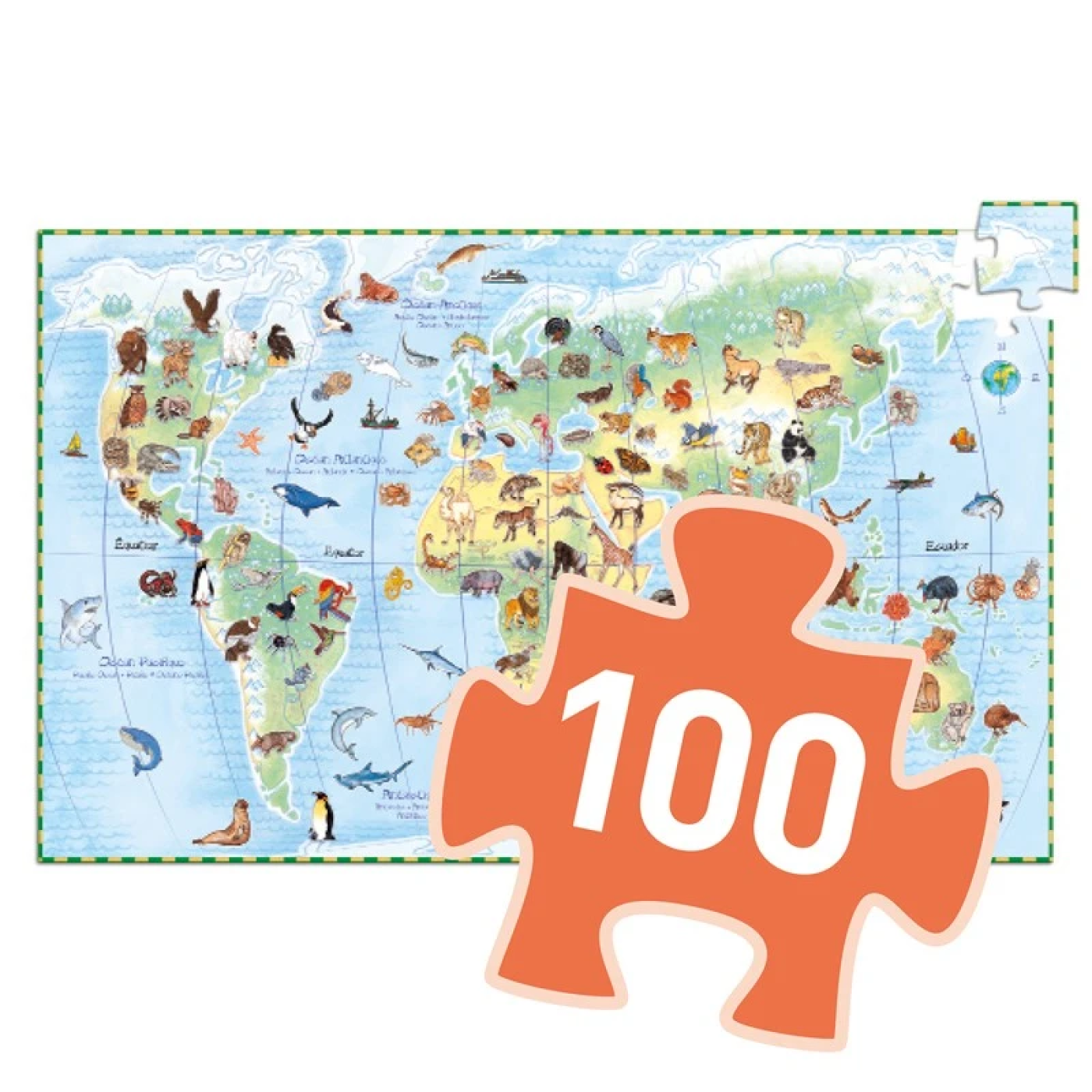 Djeco Klasik Puzzle 100 Parça - WorldS Animals - 3070900074200 - 3070900074200