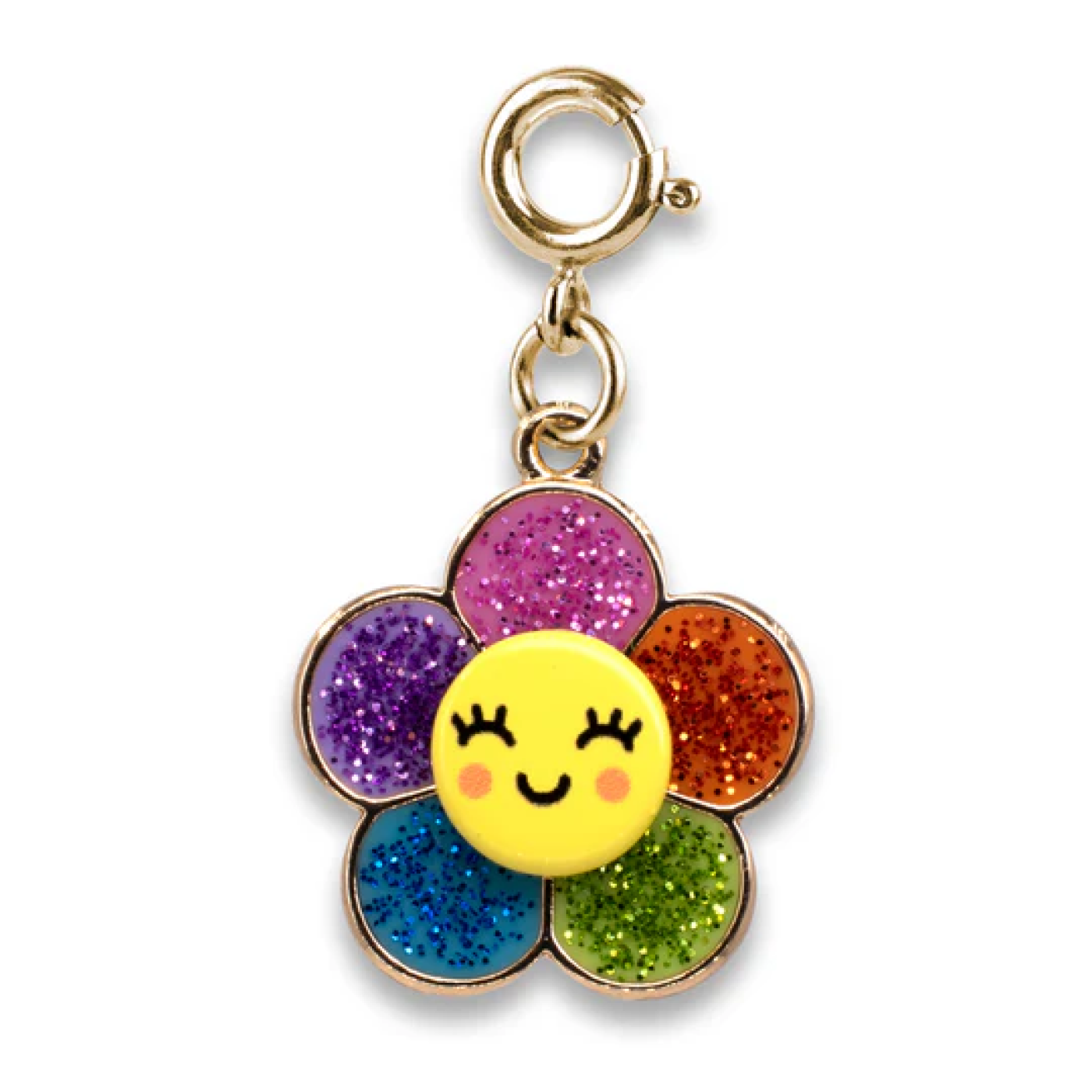 Gold Glitter Happy Flower Charm - CICC1444 - 794187090854
