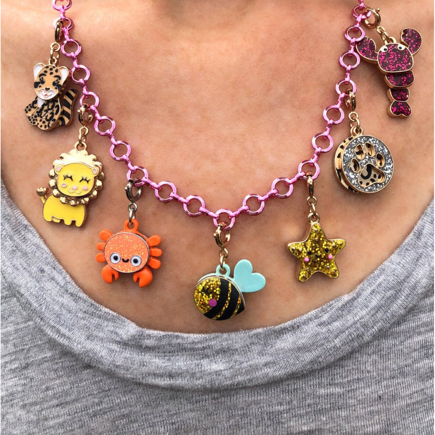 Gold Swivel Glitter Lobster Charm - CICC1358 - 794187081067