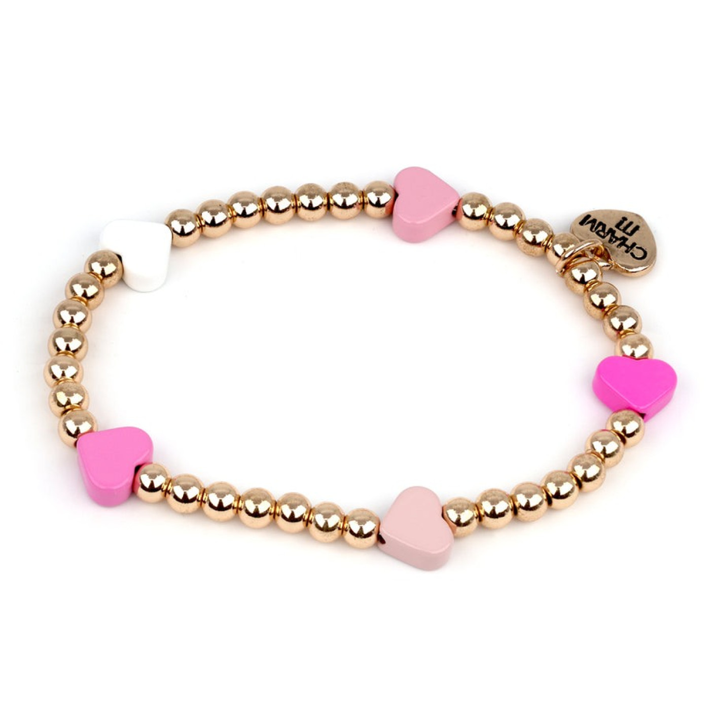 CHARM IT! Gold Pink Heart Stretch Bead Bracelet /Genişleyen Boncuk Bilezik - CIBB121 - 794187097846