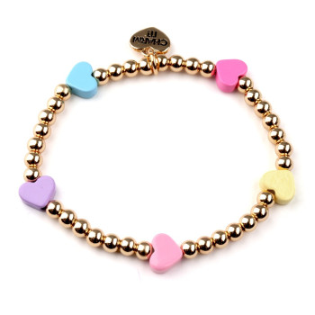Charm it -  Gold Multi Heart Stretch Bead Bracelet /Genişleyen Boncuk Bilezik