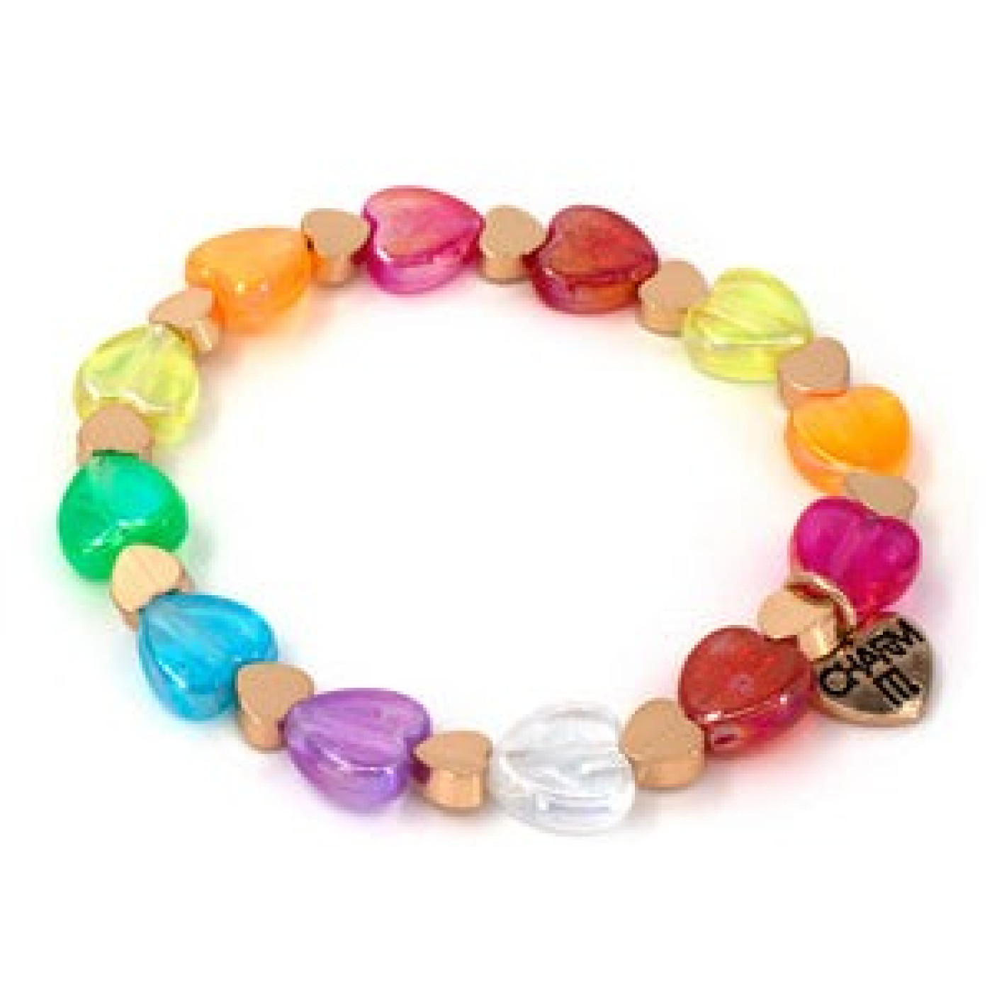 CHARM IT! Gold Rainbow Heart Stretch Bead Bracelet - ST01147 - 794187090113