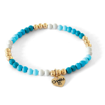 Gold Aqua Stretch Bead Bracelet