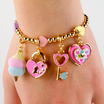 Charm it -  Gold Multi Heart Stretch Bead Bracelet /Genişleyen Boncuk Bilezik