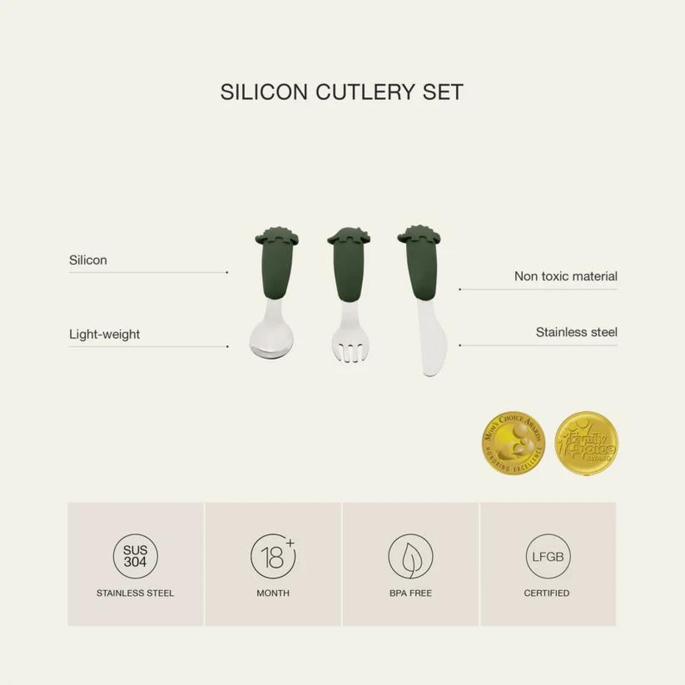 Citron 3'lü Silikon Saplı Paslanmaz Çelik Çatal, Bıçak ve Kaşık Takımı - Dino - 6297001286050 Citron 3'lü Silikon Saplı Paslanmaz Çelik Çatal, Bıçak ve Kaşık Takımı - Dino - 1286050 - 6297001286050
