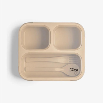 Citron Çatal ve Kaşıklı Bento Beslenme Kutusu Seti - Beige 