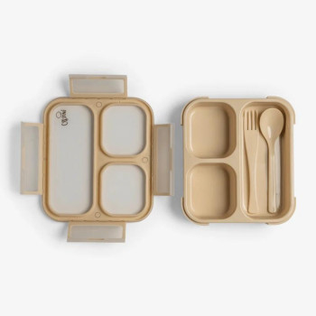 Citron Çatal ve Kaşıklı Bento Beslenme Kutusu Seti - Beige 