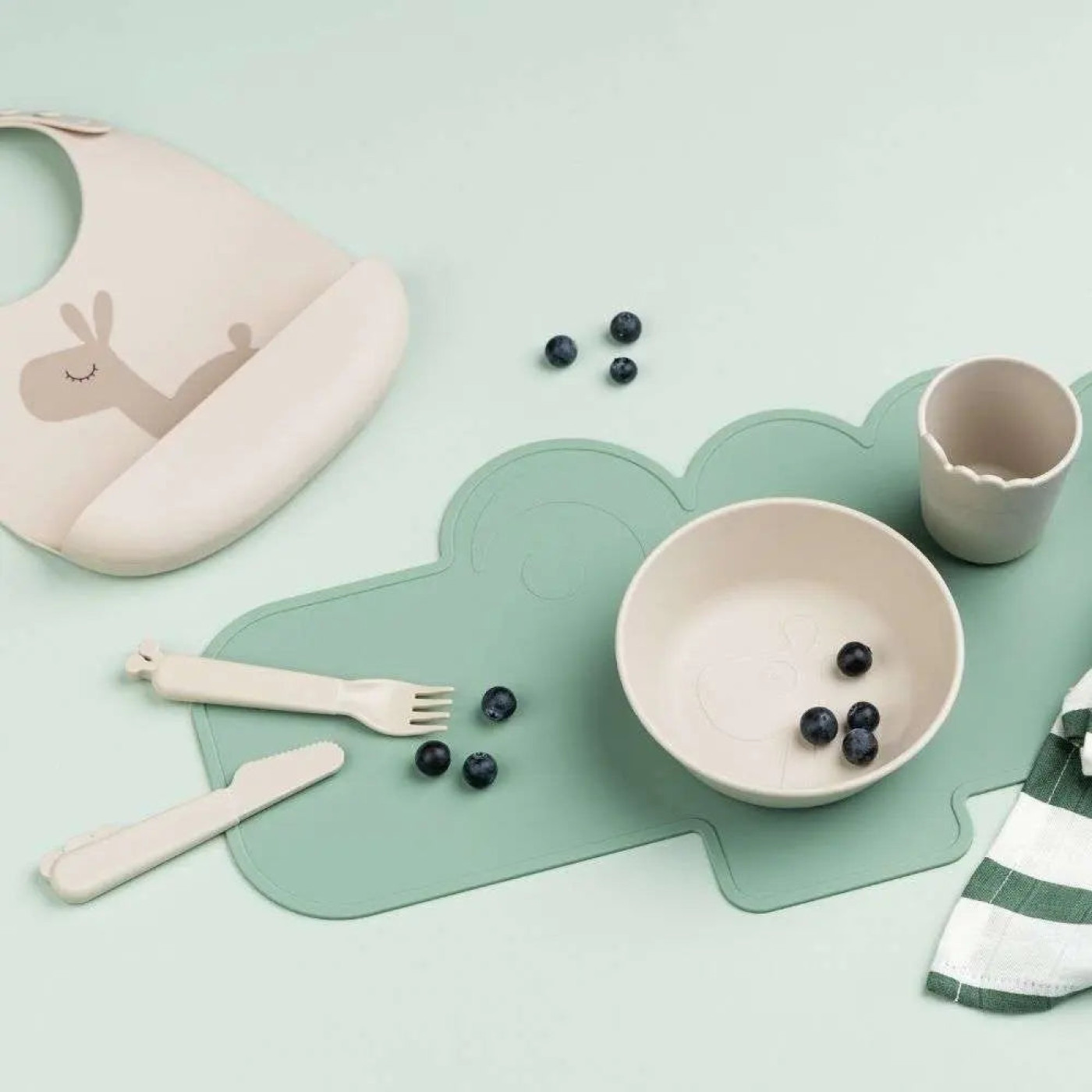 Done by Deer - Lalee - 2'li Silikon Mama Önlüğü - Bej/Yeşil