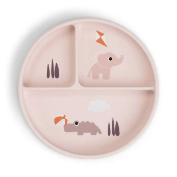 Done by Deer - Playground - Vakumlu Bölmeli Silikon Tabak - Pembe