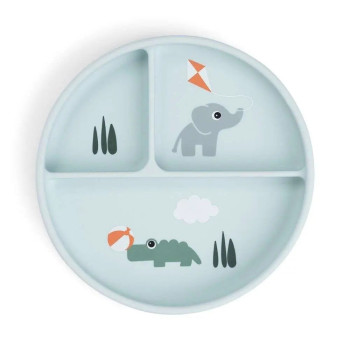 Done by Deer - Playground - Vakumlu Bölmeli Silikon Tabak - Mavi