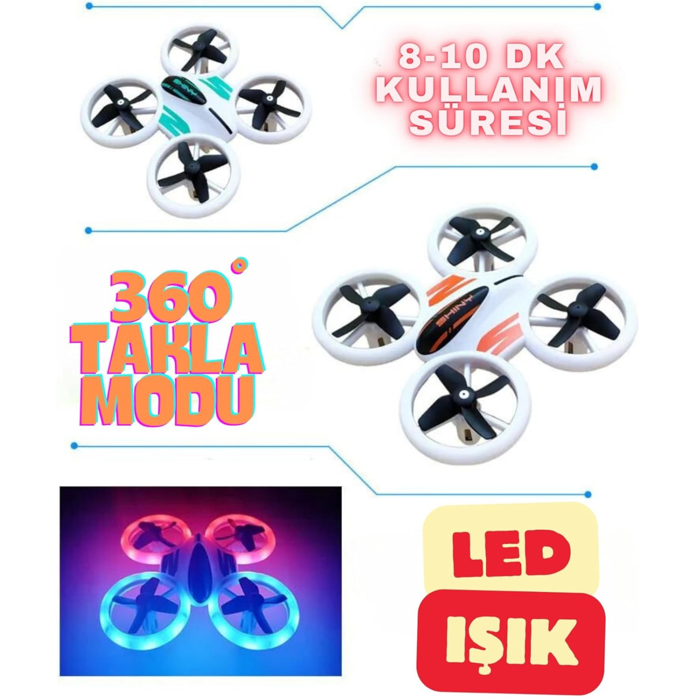 Giffy - Uzaktan Kumandalı Işıklı Neon Ledli  Akıllı Drone - 8690000005819 - 8690000005819
