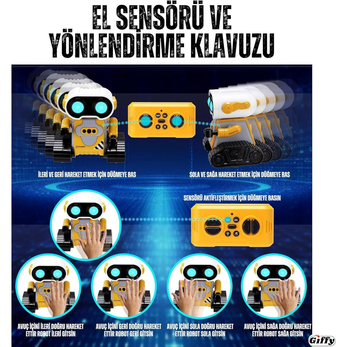 Giffy - Uzaktan Kumandalı El Sensörlü Akıllı Wall-e - 8690000005796 - 8690000005796