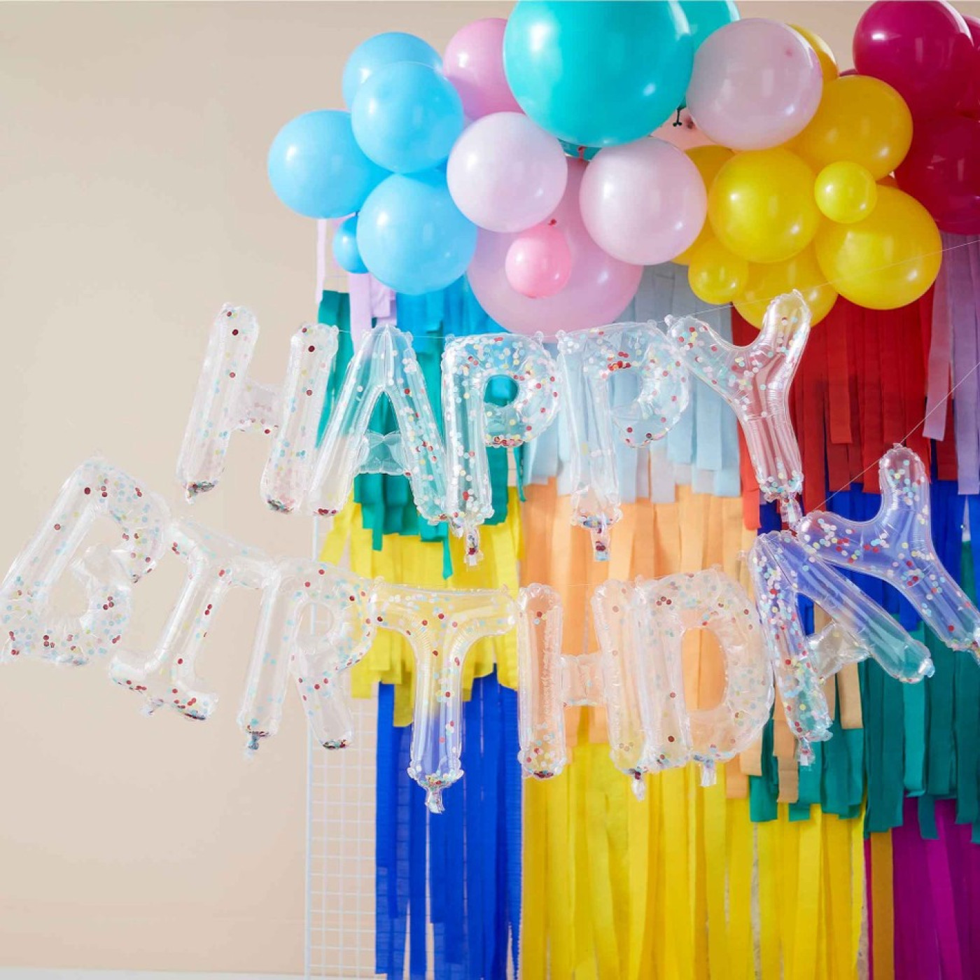 Ginger Ray - Balloon Bunting Brights Confetti Clear Foil - Happy Birthday Balon - Renkli Konfetiler - MIX-461 - 5056275171032