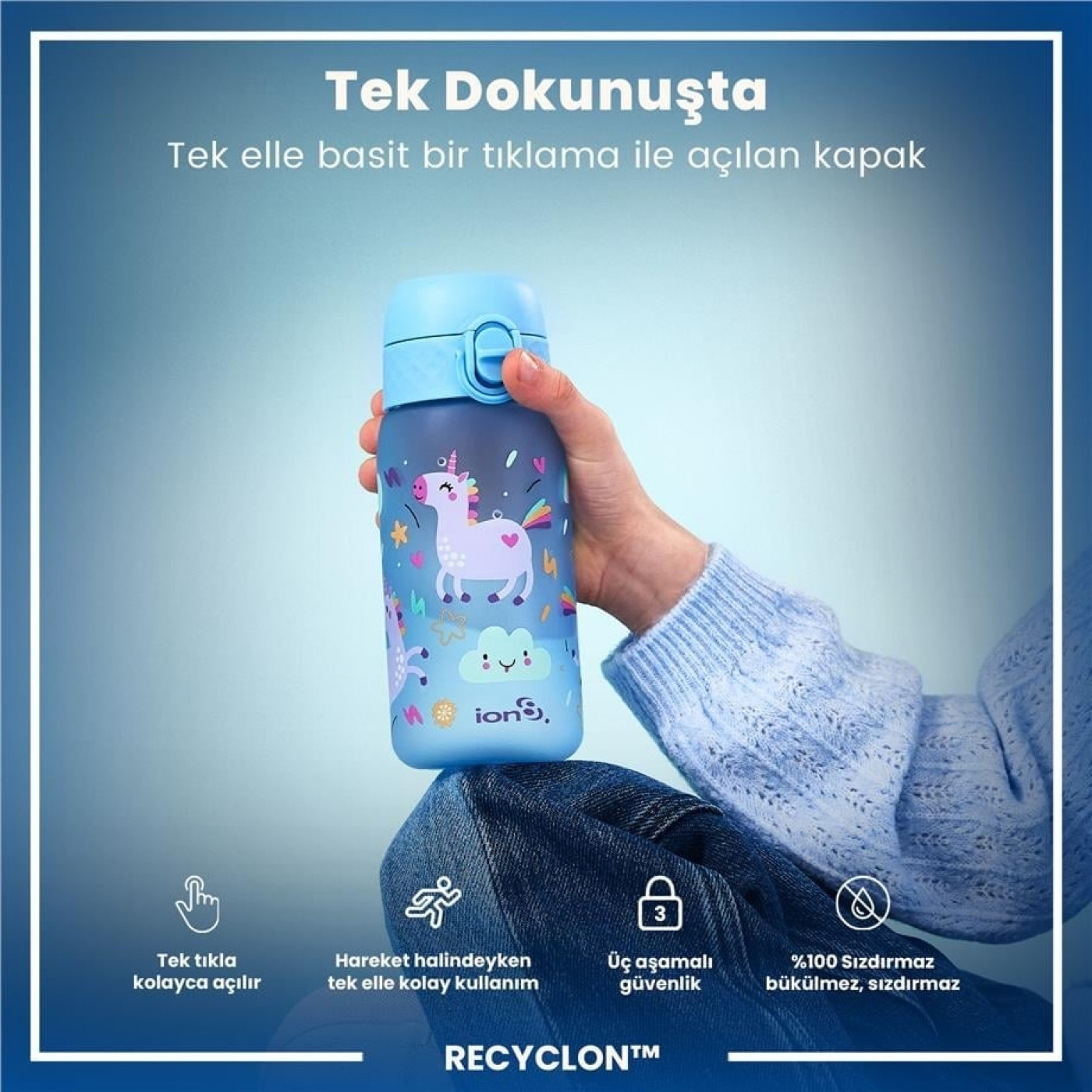 ION8 - Çocuk Suluk - Mavi Unicorn- 350 ml - Sızdırmaz - BPA İçermeyen ION8 - Çocuk Suluk - Mavi Unicorn- 350 ml - Sızdırmaz - BPA İçermeyen