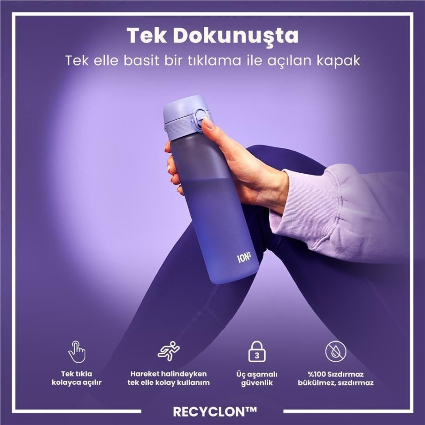 ION8 - İnce Suluk - Açık Mor - 500 ml - Sızdırmaz - BPA İçermeyen ION8 - İnce Suluk - Açık Mor - 500 ml - Sızdırmaz - BPA İçermeyen