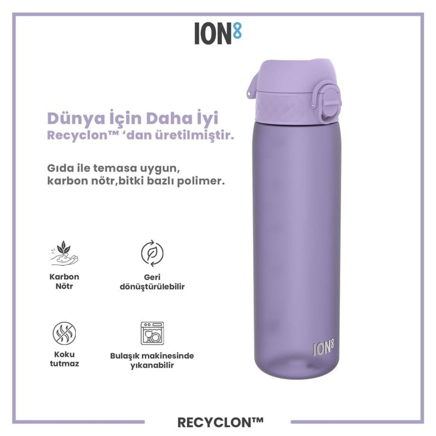ION8 - İnce Suluk - Açık Mor - 500 ml - Sızdırmaz - BPA İçermeyen ION8 - İnce Suluk - Açık Mor - 500 ml - Sızdırmaz - BPA İçermeyen