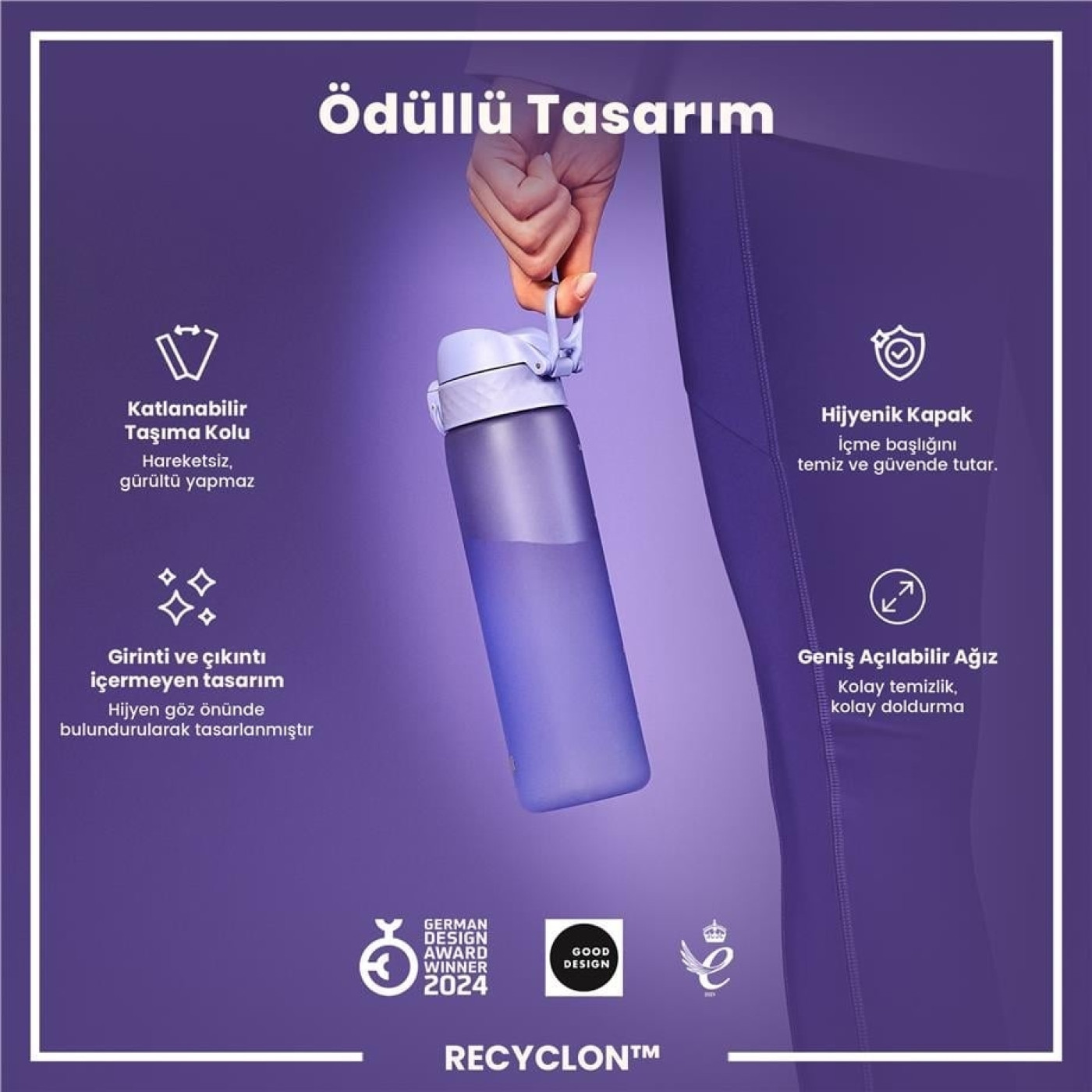 ION8 - İnce Suluk - Açık Mor - 500 ml - Sızdırmaz - BPA İçermeyen ION8 - İnce Suluk - Açık Mor - 500 ml - Sızdırmaz - BPA İçermeyen