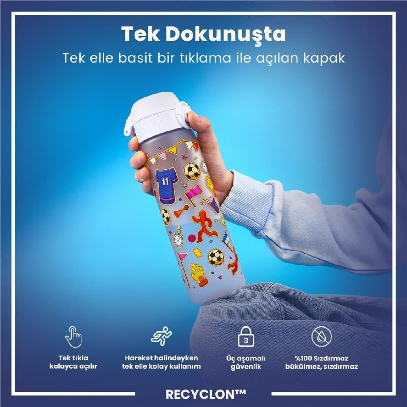 ION8 - İnce Suluk - Futbol - 500 ml - Sızdırmaz - BPA İçermeyen ION8 - İnce Suluk - Futbol - 500 ml - Sızdırmaz - BPA İçermeyen