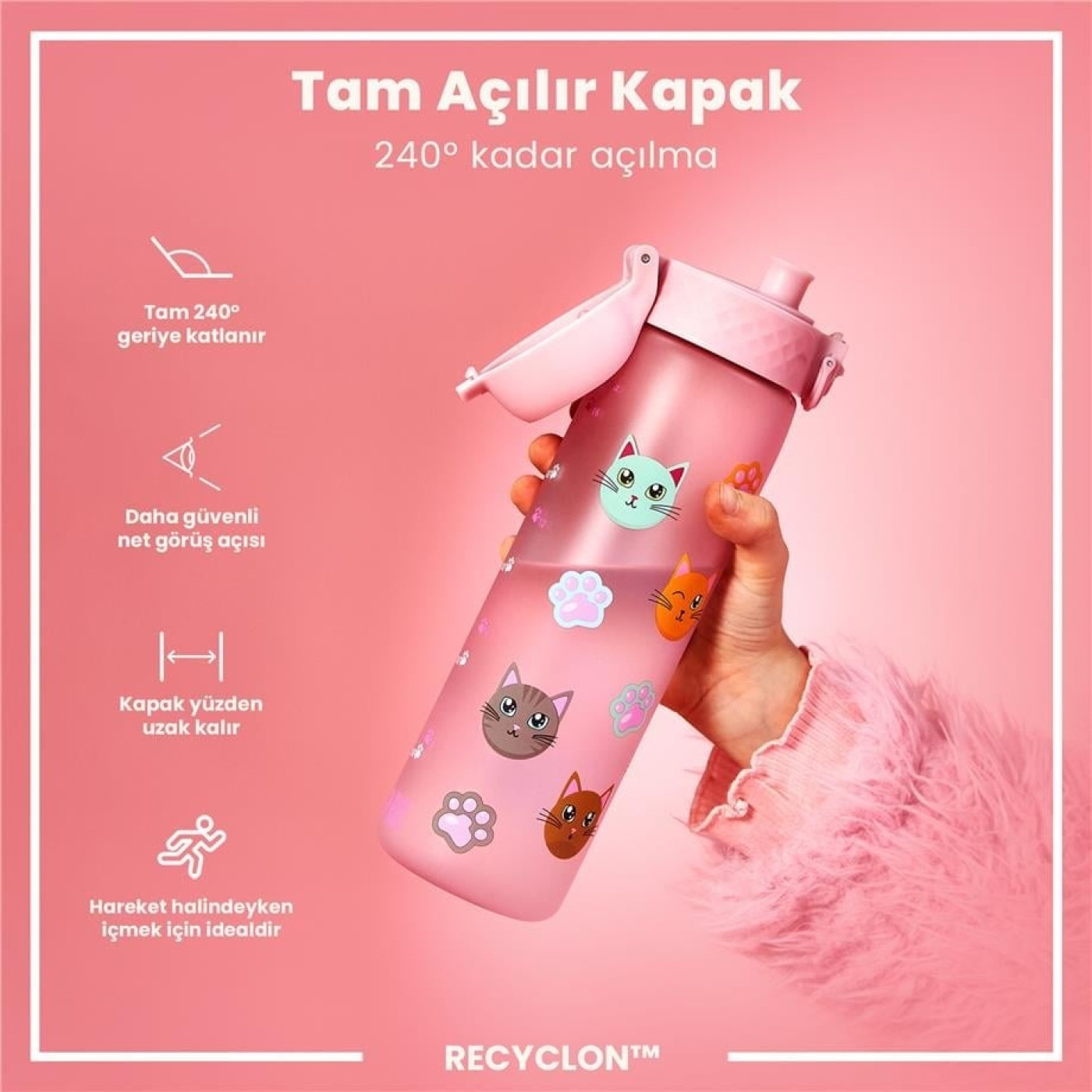 ION8 - İnce Suluk - Kediler - 500 ml - Sızdırmaz - BPA İçermeyen ION8 - İnce Suluk - Kediler - 500 ml - Sızdırmaz - BPA İçermeyen