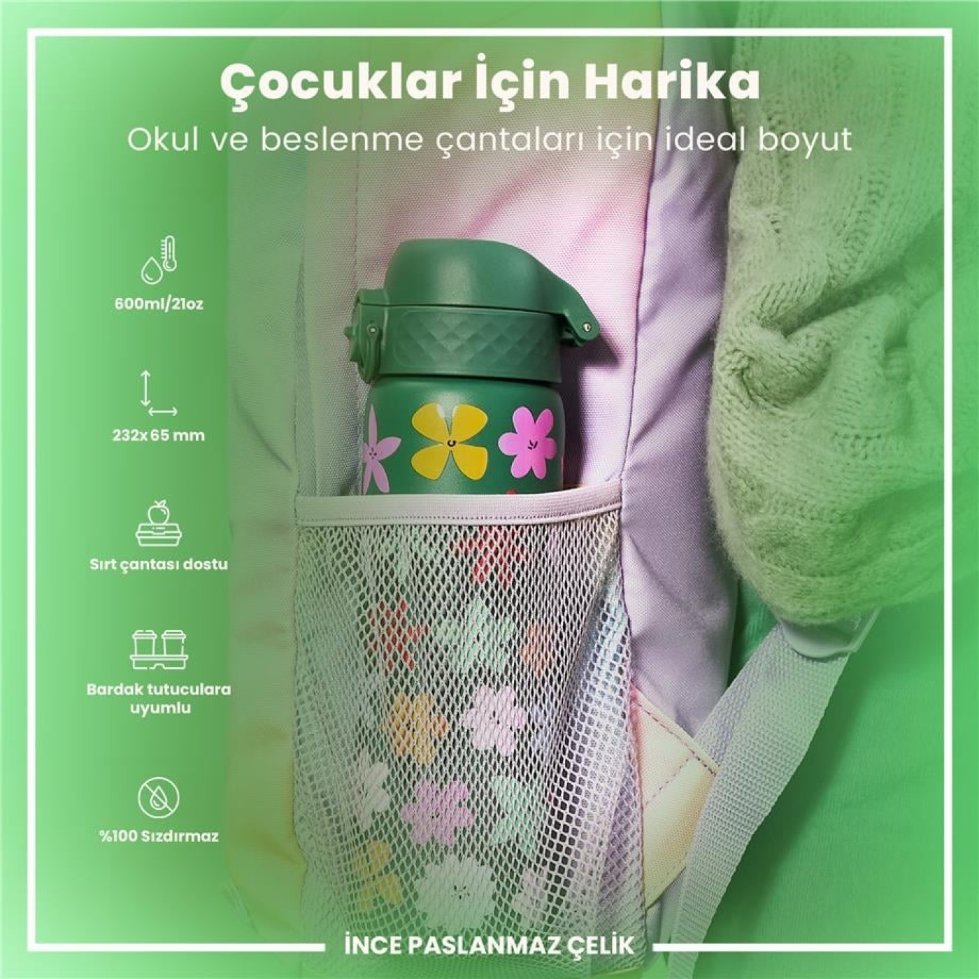 ION8 - Paslanmaz Çelik İnce Suluk - Çiçekli - 600 ml - Sızdırmaz ION8 - Paslanmaz Çelik İnce Suluk - Çiçekli - 600 ml - Sızdırmaz