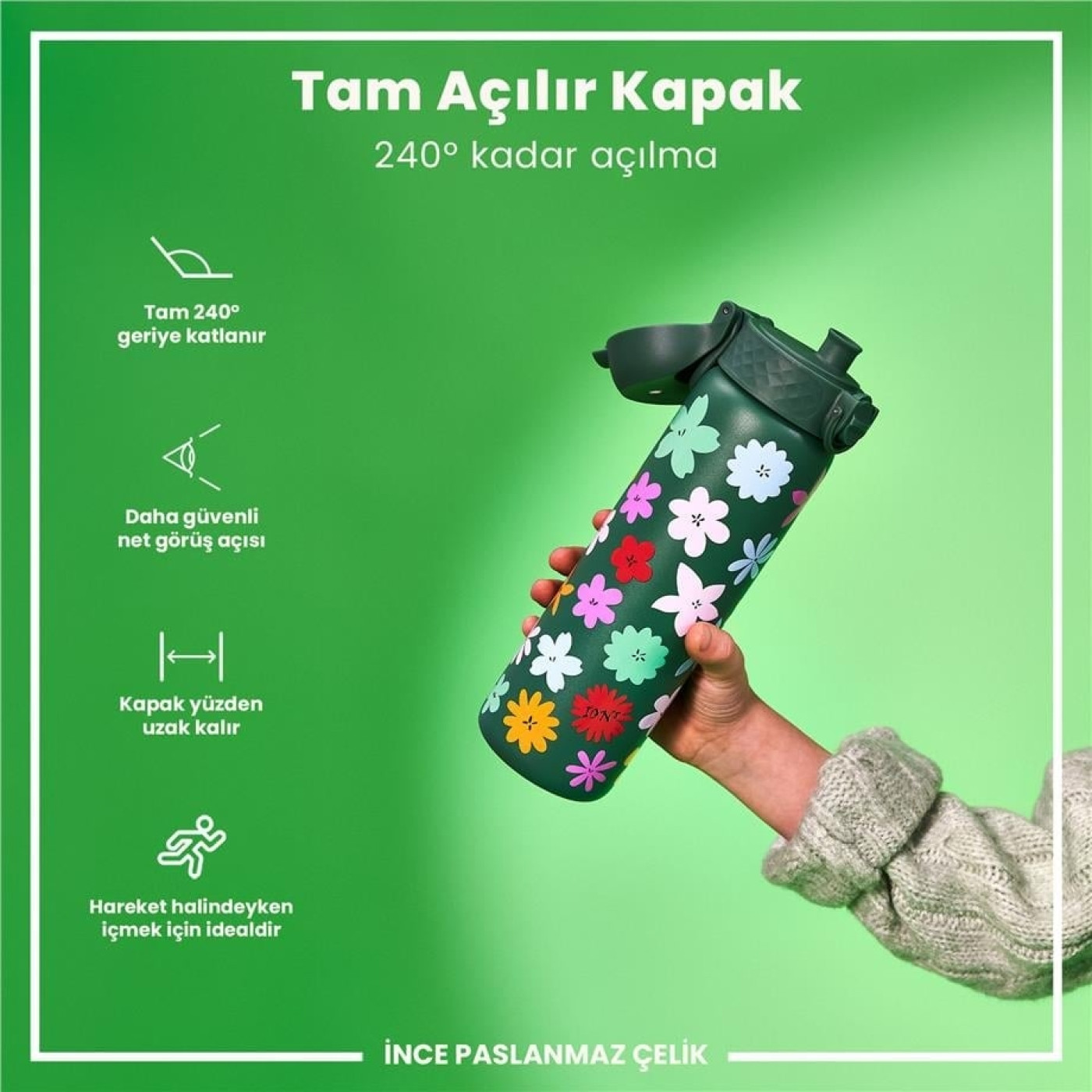 ION8 - Paslanmaz Çelik İnce Suluk - Çiçekli - 600 ml - Sızdırmaz ION8 - Paslanmaz Çelik İnce Suluk - Çiçekli - 600 ml - Sızdırmaz