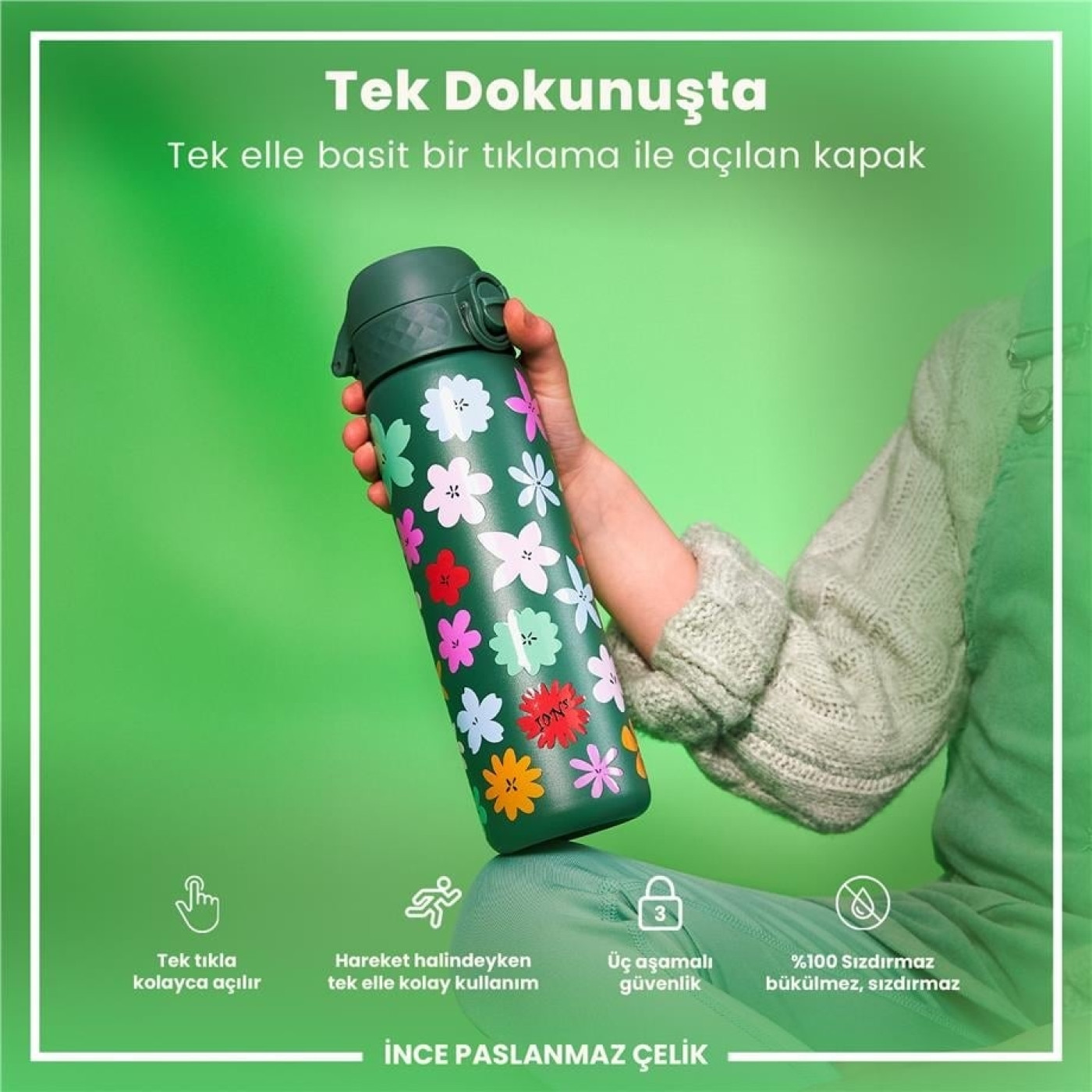 ION8 - Paslanmaz Çelik İnce Suluk - Çiçekli - 600 ml - Sızdırmaz ION8 - Paslanmaz Çelik İnce Suluk - Çiçekli - 600 ml - Sızdırmaz