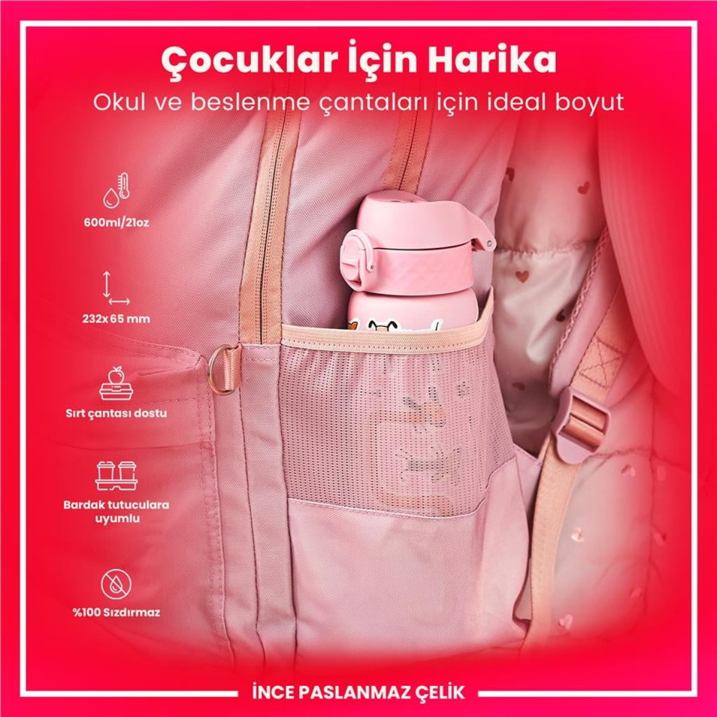 ION8 - Paslanmaz Çelik İnce Suluk - Köpekler - 600 ml - Sızdırmaz