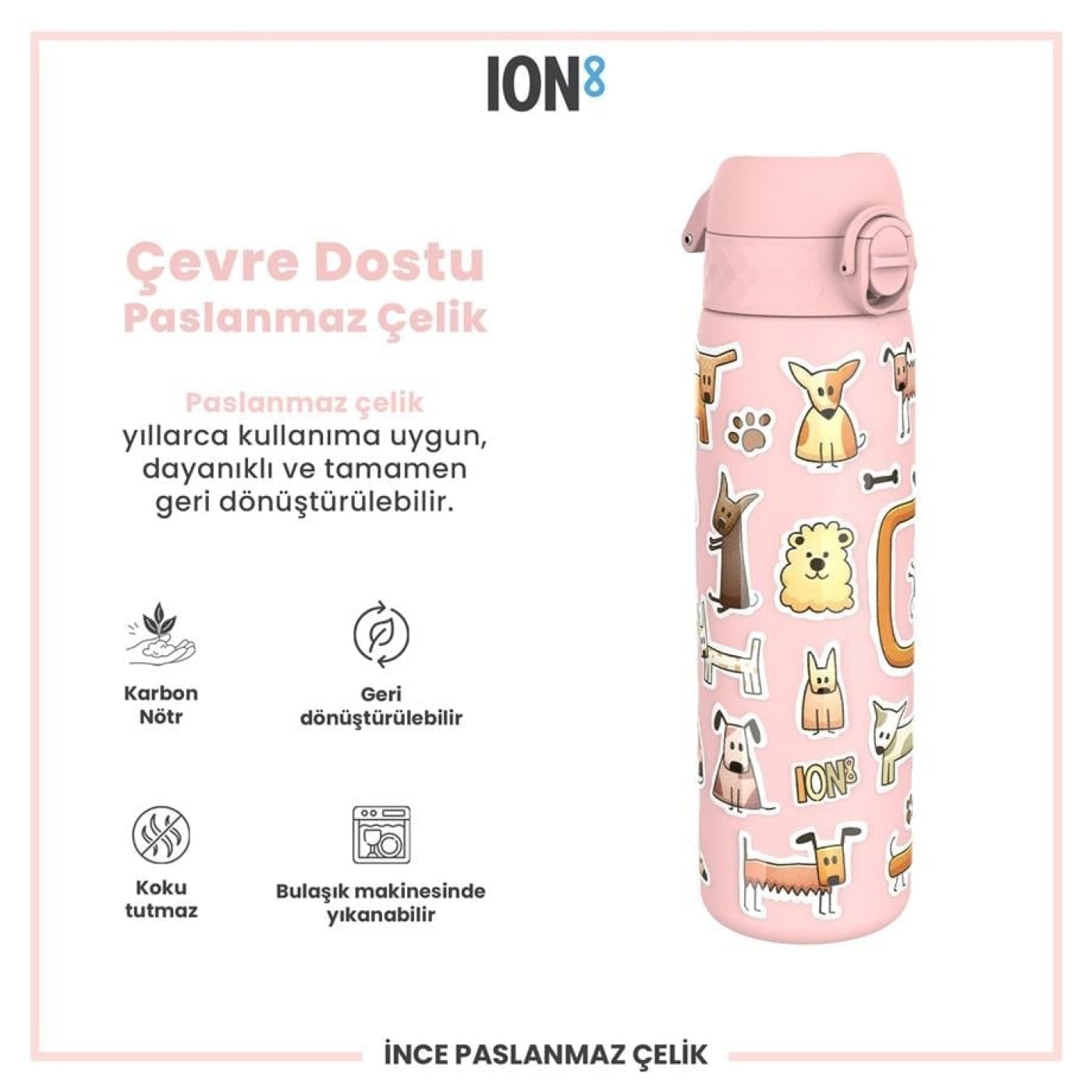 ION8 - Paslanmaz Çelik İnce Suluk - Köpekler - 600 ml - Sızdırmaz
