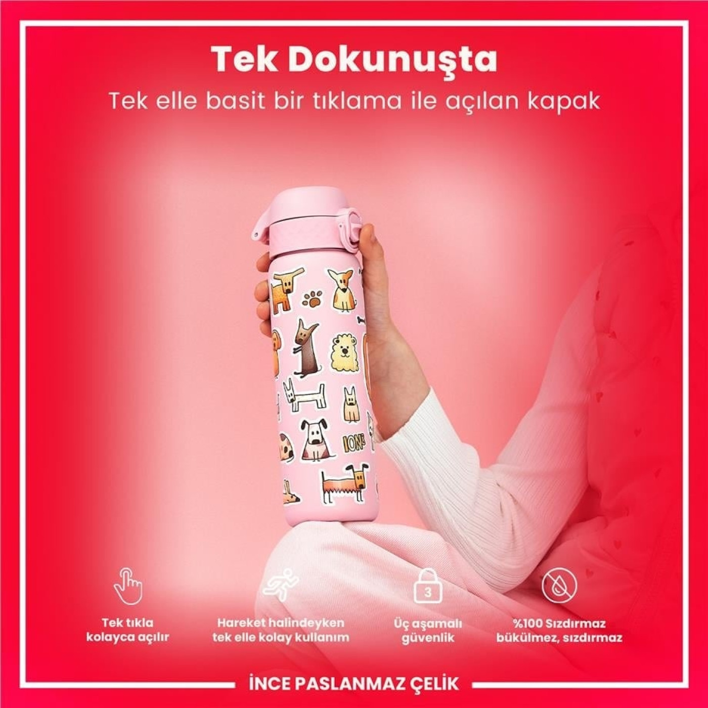 ION8 - Paslanmaz Çelik İnce Suluk - Köpekler - 600 ml - Sızdırmaz