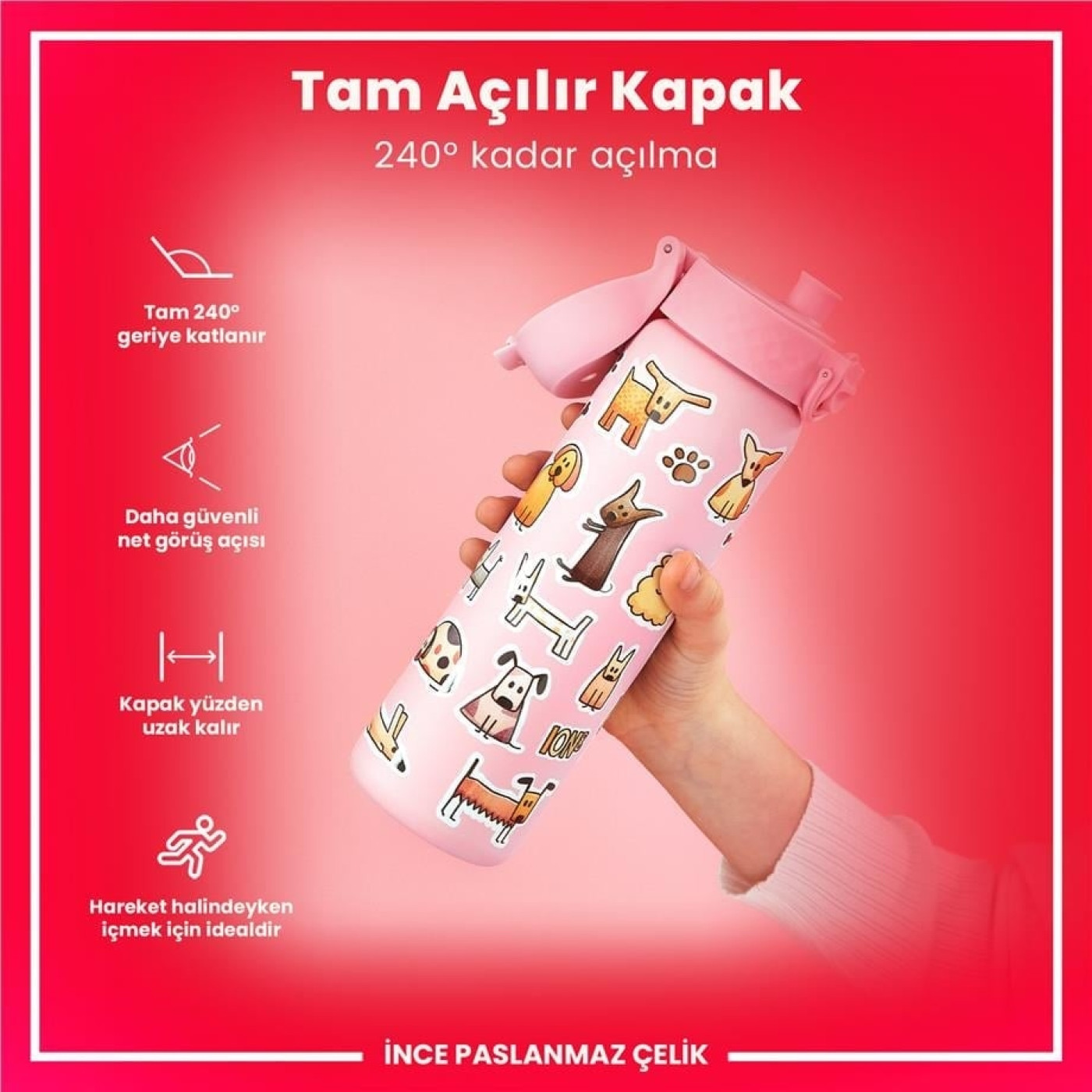 ION8 - Paslanmaz Çelik İnce Suluk - Köpekler - 600 ml - Sızdırmaz