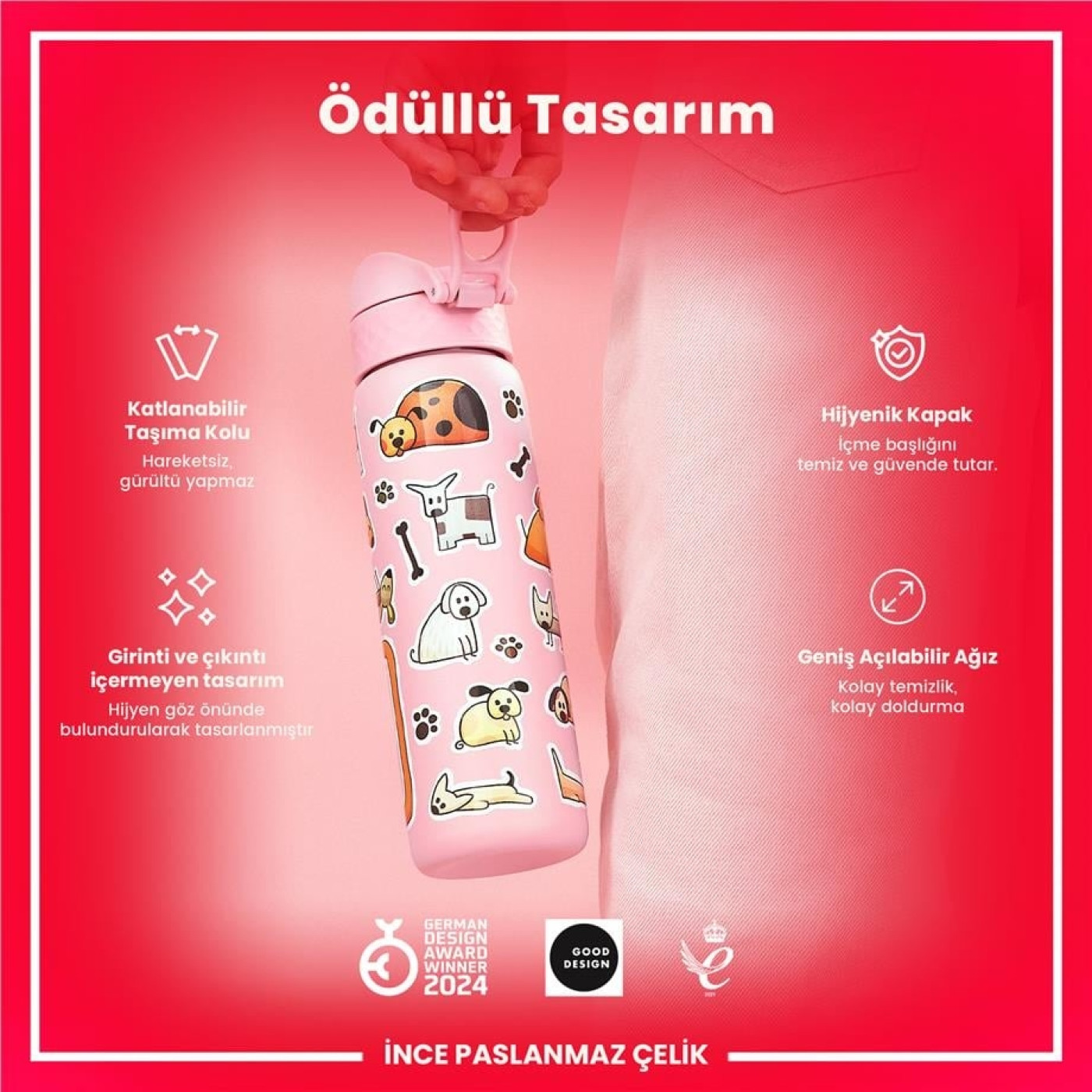 ION8 - Paslanmaz Çelik İnce Suluk - Köpekler - 600 ml - Sızdırmaz