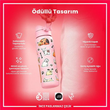 ION8 - Paslanmaz Çelik İnce Suluk - Köpekler - 600 ml - Sızdırmaz