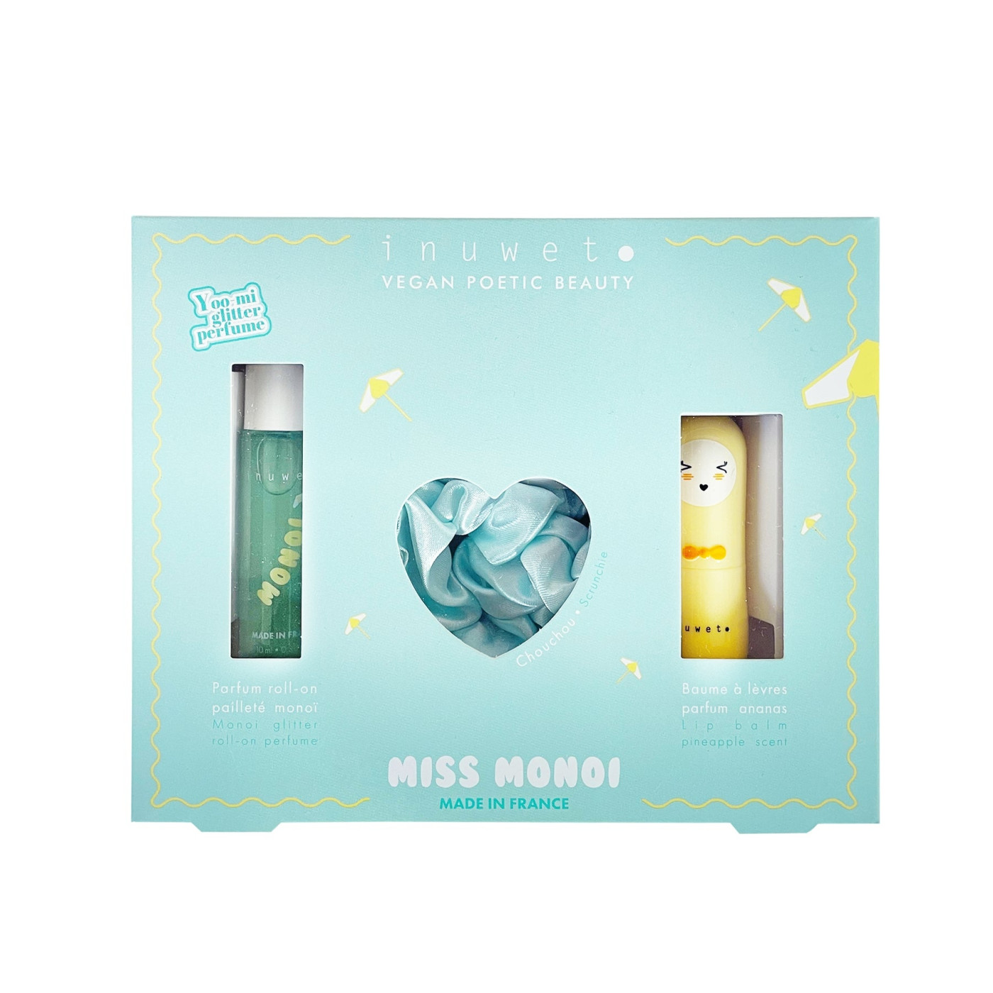 Inuwet Miss Monoi Set - Yeşil Saç Tokası, Monoi Kokulu Parfüm ve Ananas Aromalı Dudak Nemlendiricisi