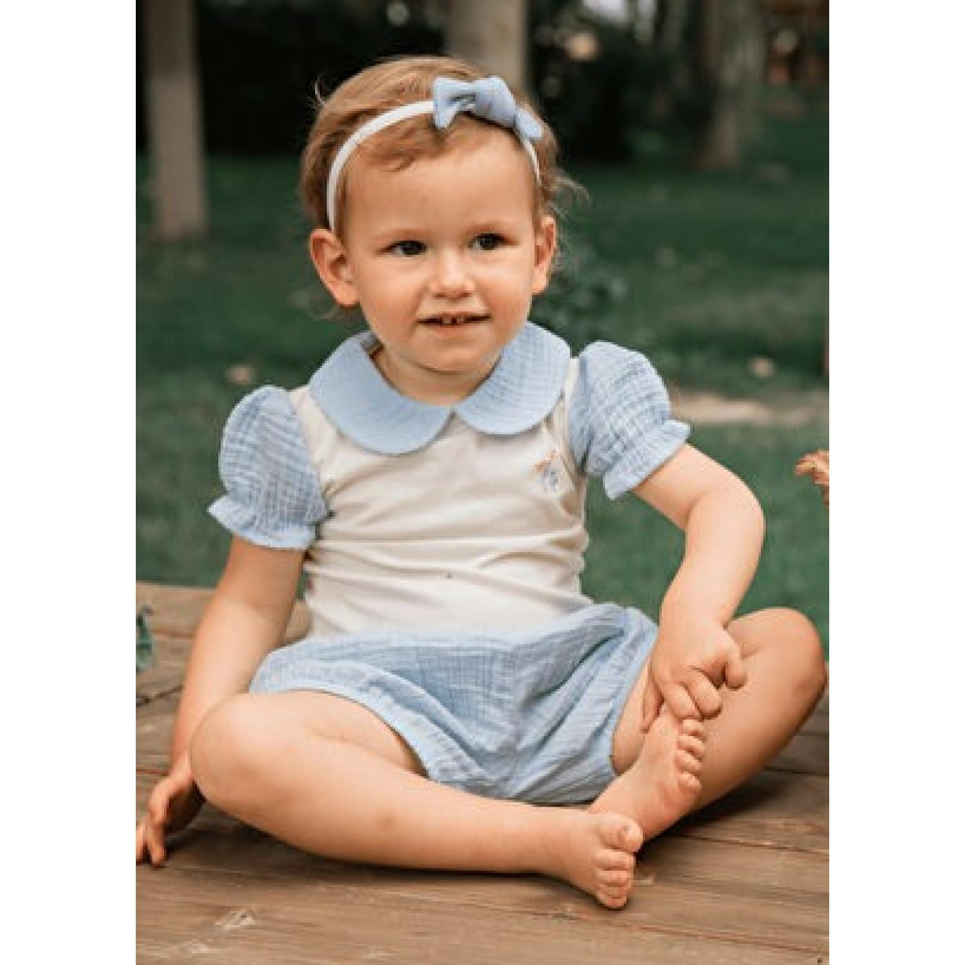 Flora Mavi/Ekru 2Li Kız Bebek Seti - LL-FLORALM-04 - 8684278026027