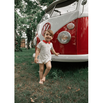 Lucas Hi Nakışlı Ekru/Nar Çiçeği Erkek Bebek Tulum Lucas Hi Nakışlı Ekru/Nar Çiçeği Erkek Bebek Tulum