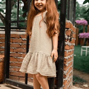 Lou Lou - Olivia Haki Müslin Kız Çocuk Elbise Lou Lou - Olivia Haki Müslin Kız Çocuk Elbise