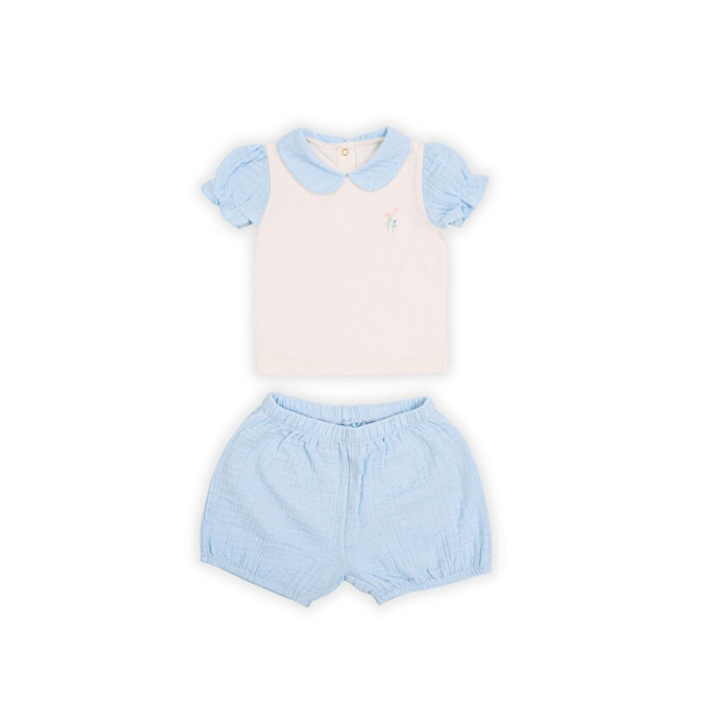 Flora Mavi/Ekru 2Li Kız Bebek Seti - LL-FLORALM-03 - 8684278026010