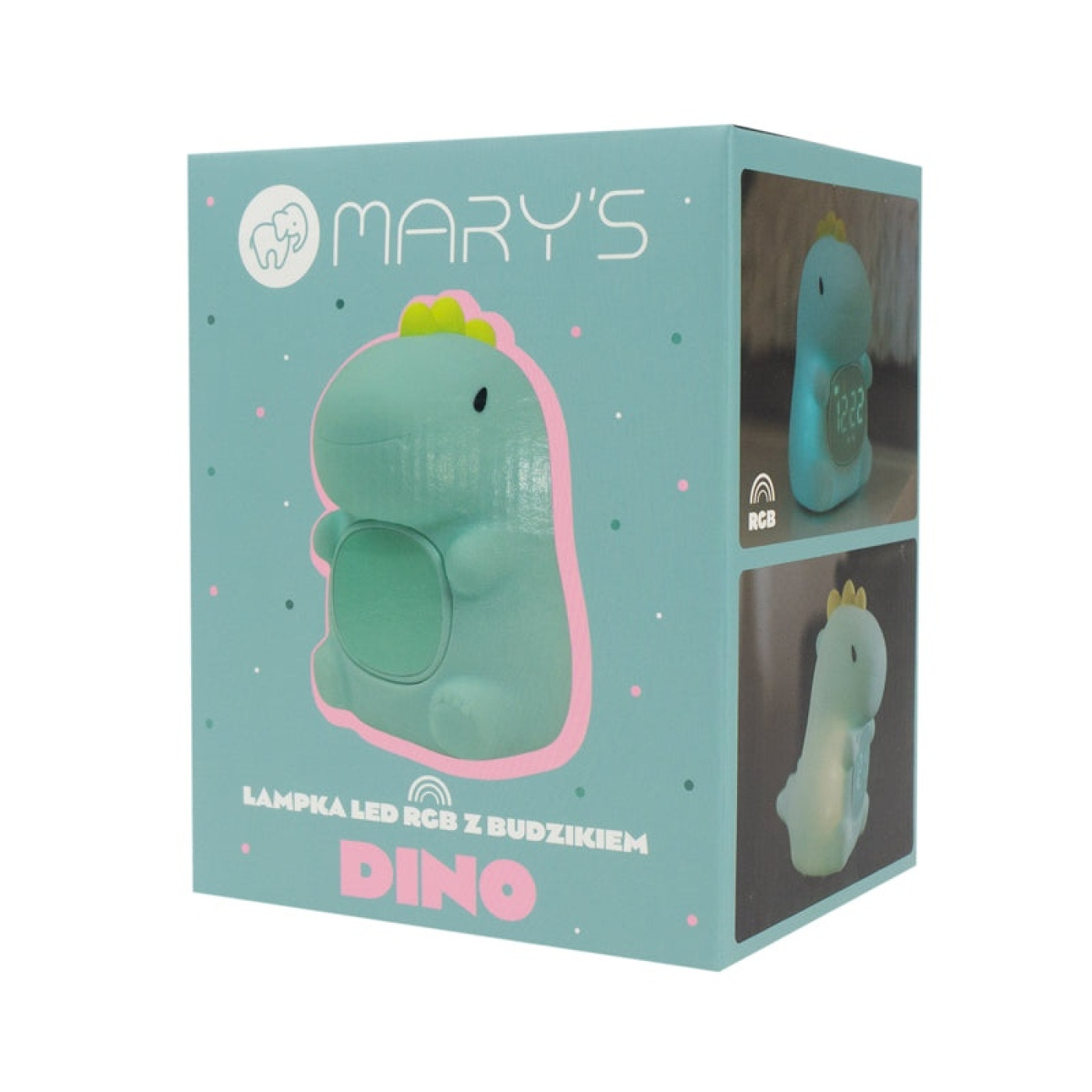 Marys Dino RGB LED Gece Lambası ve Çalar Saat - 5906555614837 - 5906555614837