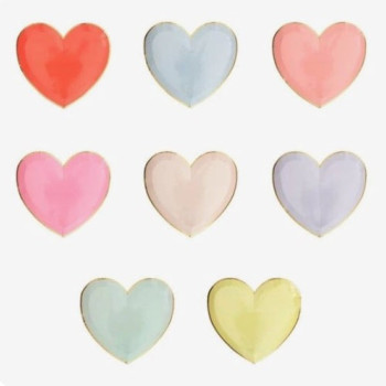 Meri Meri - Party Palette Heart Plates - Renkli Kalp Tabaklar - S