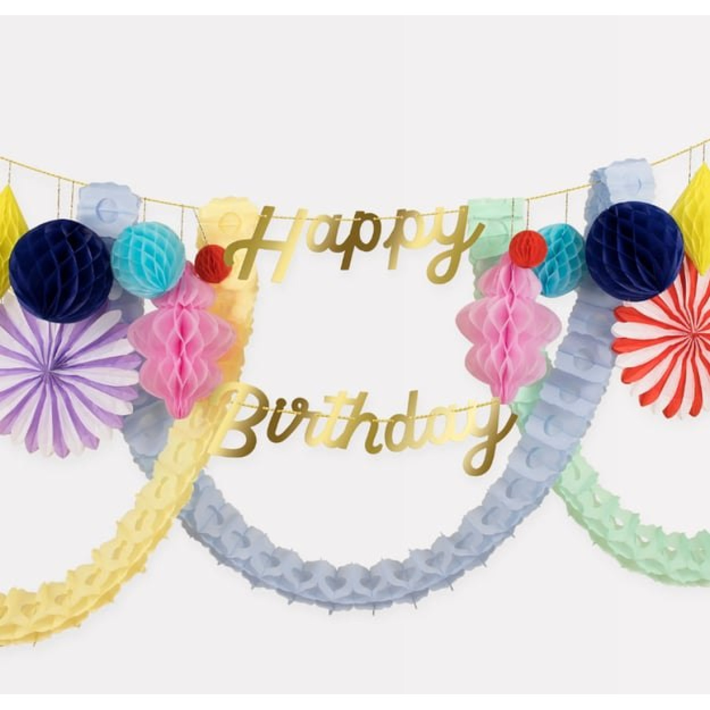 Meri Meri - Happy Birthday Honeycomb Garland - Happy Birthday Petekli Asılan Süs - 273884 - 636997286648