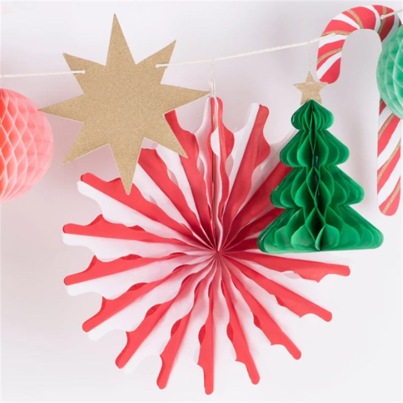 Meri Meri - Xmas Honeycomb Garland - Yeni Yıl Petekli Asılan Süs - 224874 - 636997278339