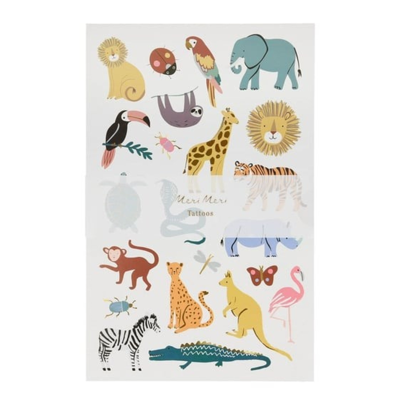 Meri Meri - Wild Animals Tattoo Sheet - Vahşi Hayvanlar Geçici Dövmeleri - 2li - 268231 - 636997281384