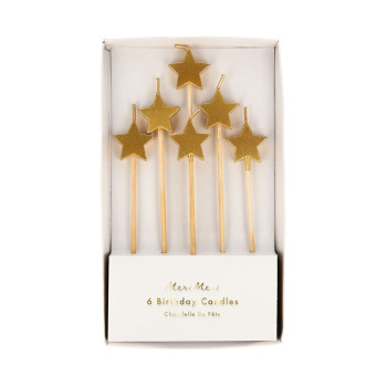 Meri Meri - Gold Star Candles - Altın Yıldız Mumlar - 6'lı