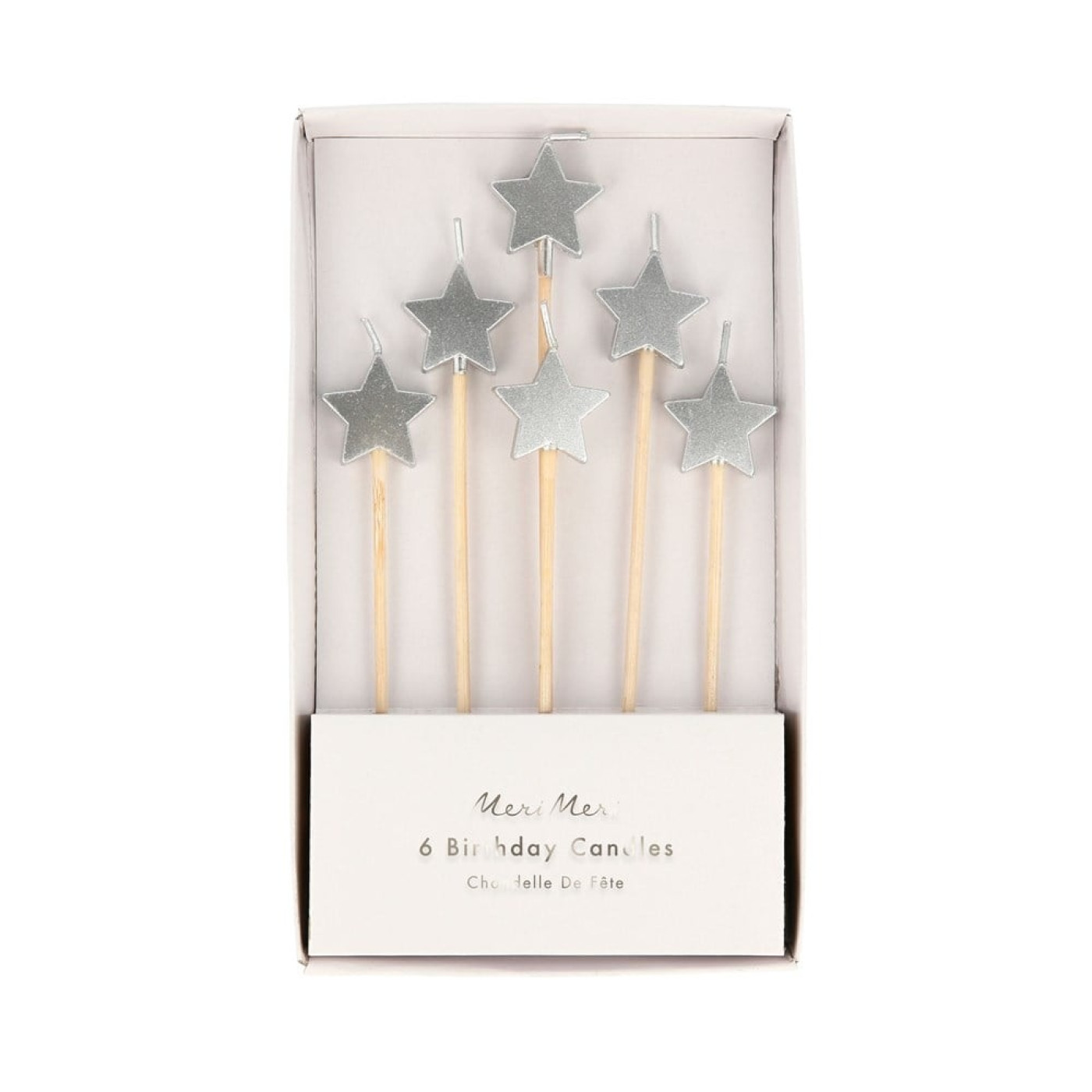 Meri Meri - Silver Star Candles - Gümüş Yıldız Mumlar - 6lı - 224838 - 636997278292