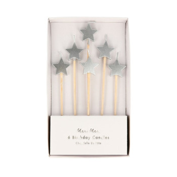 Meri Meri - Silver Star Candles - Gümüş Yıldız Mumlar - 6'lı