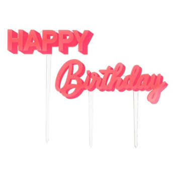 Meri Meri - Happy Birthday Pink Acrylic Toppers - Happy Birthday Pembe Akrilik Pasta Süsü Meri Meri - Happy Birthday Pink Acrylic Toppers - Happy Birthday Pembe Akrilik Pasta Süsü